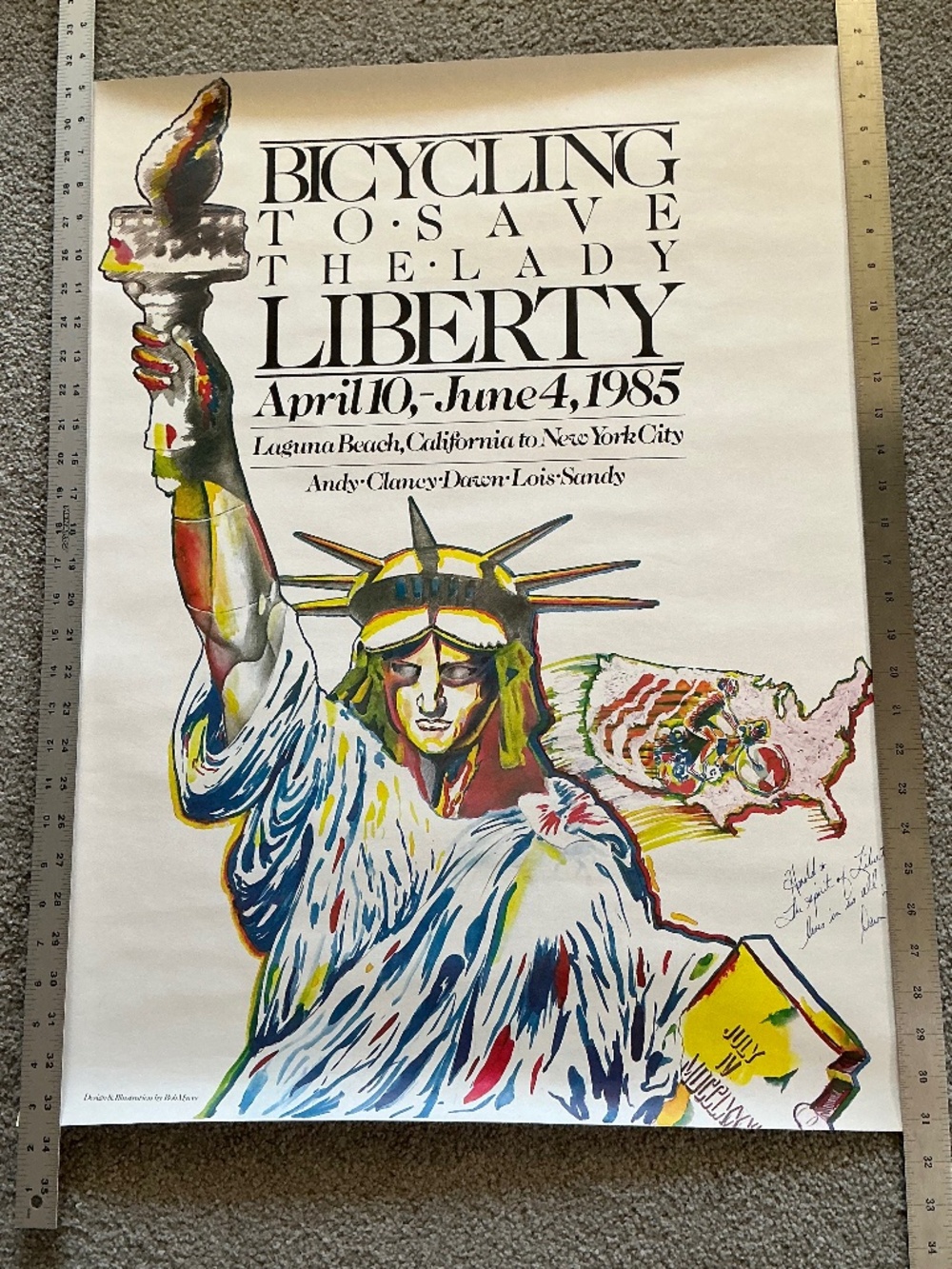 Vintage Bicycling To Save The Lady Liberty Poster April 10 - June 4, 1985